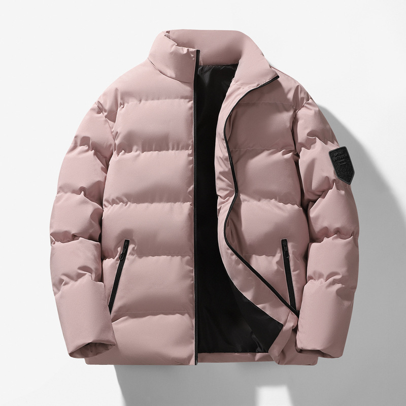 Invierno de algodón de gran tamaño para hombres, chaqueta de algodón de cuello de altura, chaqueta de algodón cálida casual de color sólido, ropa de pan para hombres