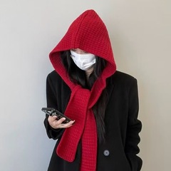 韩版披肩帽子围巾一体针织帽纯色保暖秋冬季两用网红巴拉克拉法帽