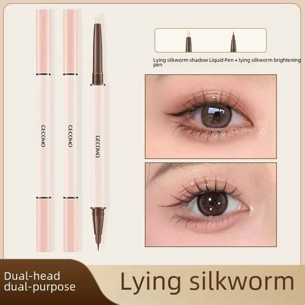 GECOMO Stereo Star Eyes Double Head Silkworm Lying Pen No Makeup Waterproof Brightening Highlight Silkworm Lying Shadow Very Fine Eyeliner Pen