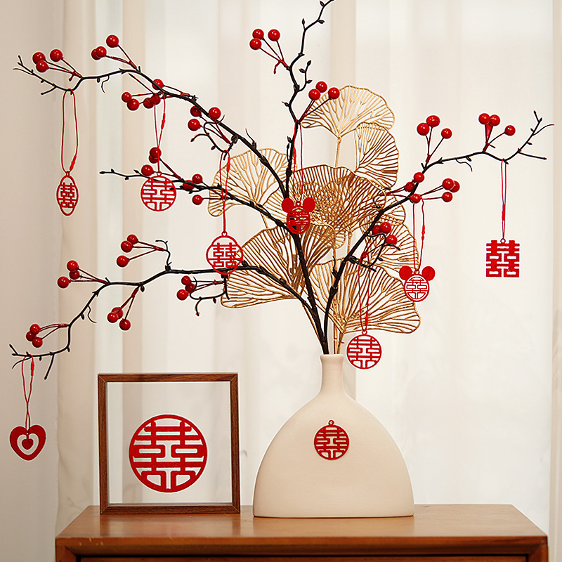 Engagement wedding small ornaments red fruit potted scene decoration wedding room home living room lucky bottle decoration pre-wedding supplies 