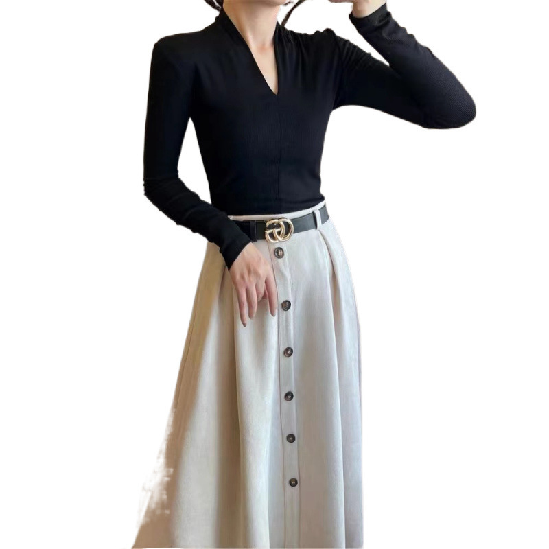 2つのセットの女性の秋の服の新型の洋風の流行のフランスの復古の底のベルベットのワンピースの気質はやせているロングスカートを現します。|undefined