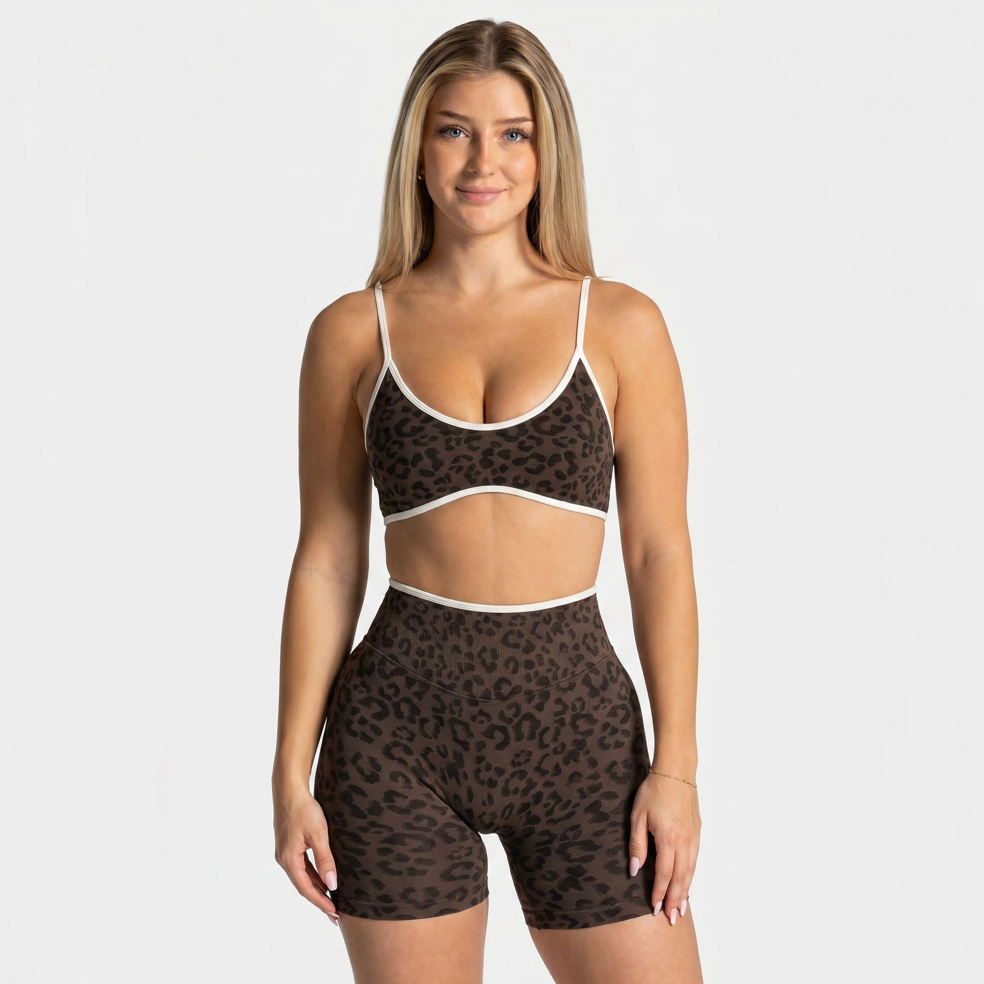 TEOO transfronterizo sin costuras 3D impresión de leopardo pantalones cortos de yoga de borde de miel hump bra deportivo ropa de fitness set de yoga