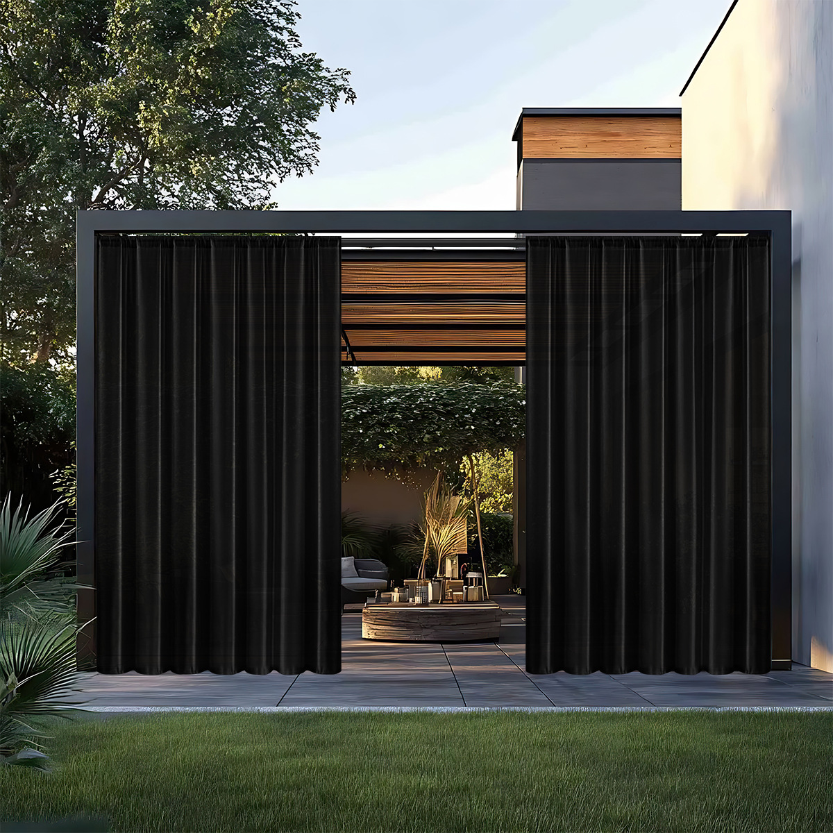 Nuevo estilo transfronterizo de una sola cadena de malla de ventana a prueba de agua Terylon, puesto al aire libre, cortina a prueba de lluvia, emisión en stock de TEMU