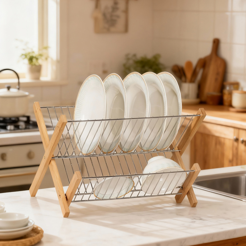 Ventilación de cocina de bambú Nan estante plegable multifuncional lavavajillas estante de platos estante de platos estante de almacenamiento de platos estante de agua