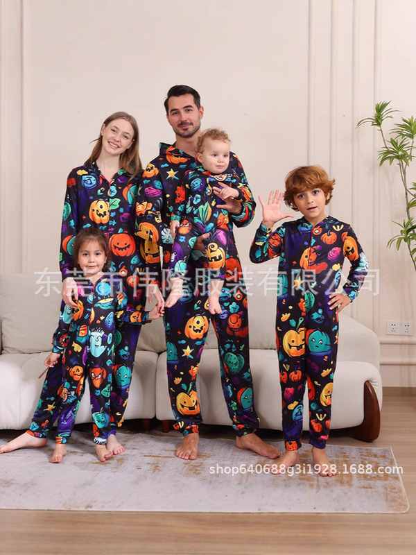 2024 クロスボーダーヨーロッパとアメリカの男の子と女の子の婦人服男性のハロウィンクリスマス家族親子ワンピースパジャマ|undefined
