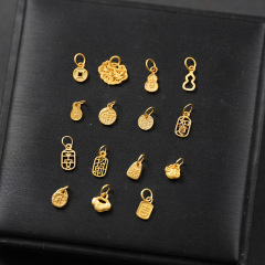 S925シルバーに24K金メッキを施した手作りDIYブレスレット、ネックレス、編み紐、ビーズアクセサリー、小福牌、吉牌、ひょうたんペンダント