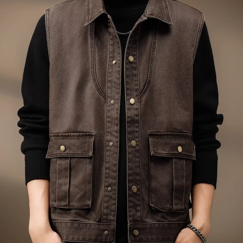 American Classy Retro Workwear Vest for Men 2025 Autum Mountain Style Outdoor Tactical Loose Large Size Jacket Trendy