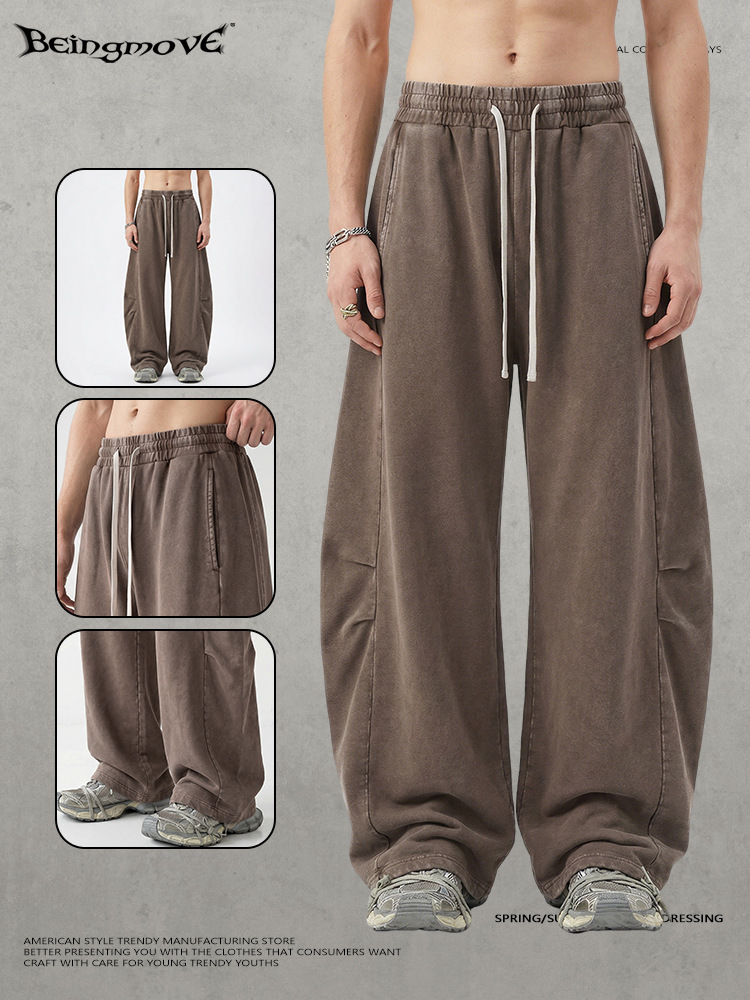 Calle seca de verano 2026 marca de moda americana retro pantalones de macheta recto deportivo casual pantalones de algodón sueltos para hombre