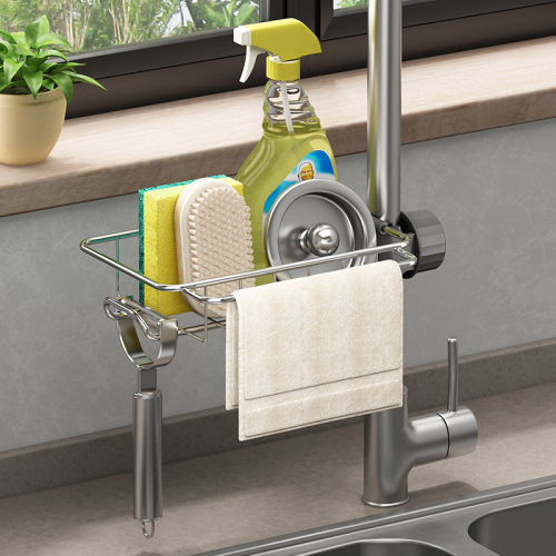 Kitchen Stainless Steel Faucet Storage Rack Drying Basket Bathroom Supplies Toilet Storage Rack Punch-Free Rack