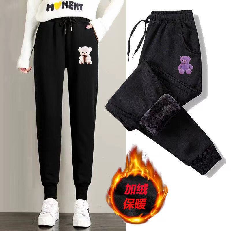 [buy one get one free] autumn and winter fleece-lined thick harem pants women can wear 100.00kg chubby girl warm casual sports pants