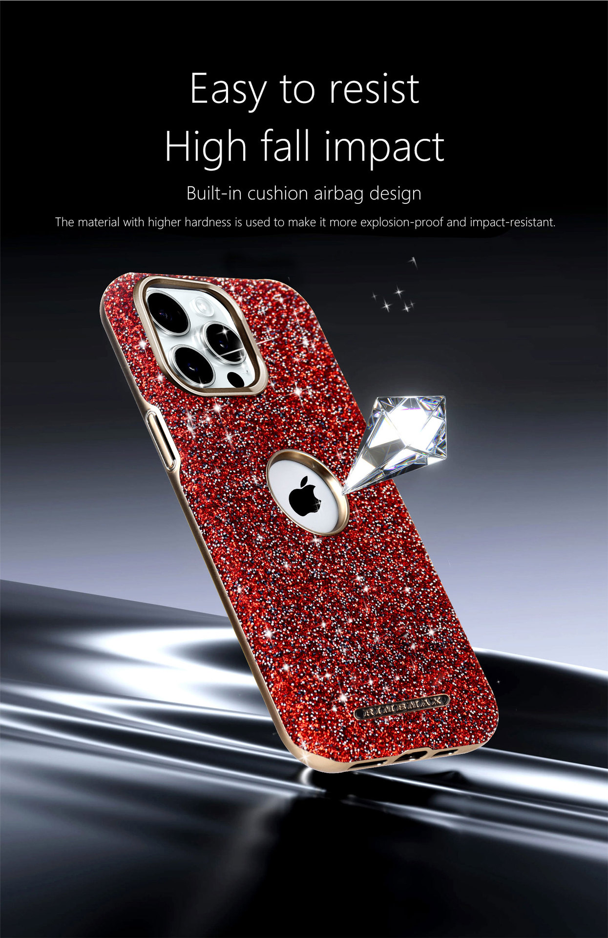 Ốp lưng iPhone 16 Pro Max từ tính chống rơi, viền dày bảo vệ toàn diện, thiết kế sang trọng hồng long lanh — Nhãn lộn lấp lánh màu đen có tích hợp hút từ tính, Nhãn lộ màu xám lấp lánh có tích hợp hút từ tính, Nhãn lộ màu xanh lấp lánh với lực hút từ tính tích hợp, Nhãn lộ màu đỏ lấp lánh với lực hút từ tính tích hợp chi tiết 5