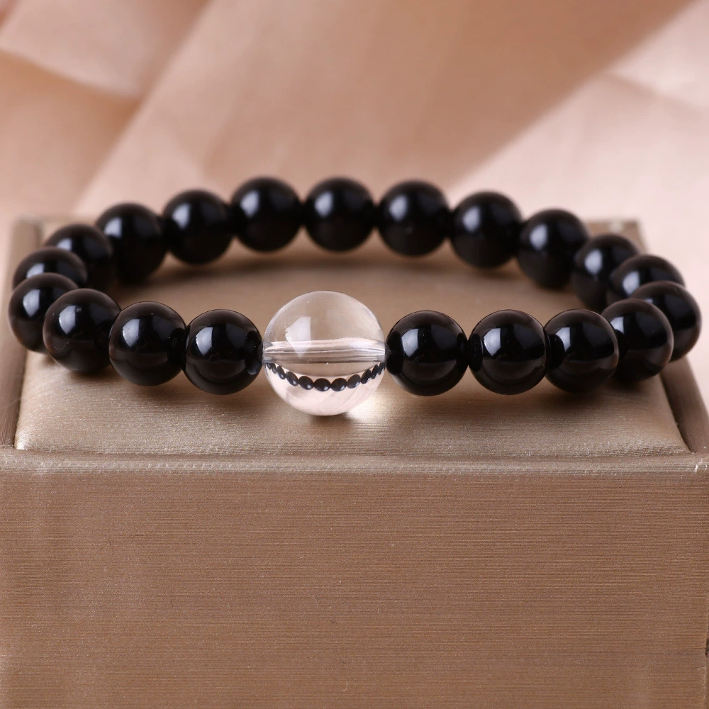[Обсидиан] Натуральный черный золотой обсидиан, браслет с восемью покровителями, белый кристалл, браслет Будды, пара бусин Будды