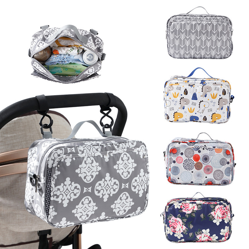 Large-capacity stroller hanging bag baby outing storage bag practical stroller accessories fashionable printed hanging bag