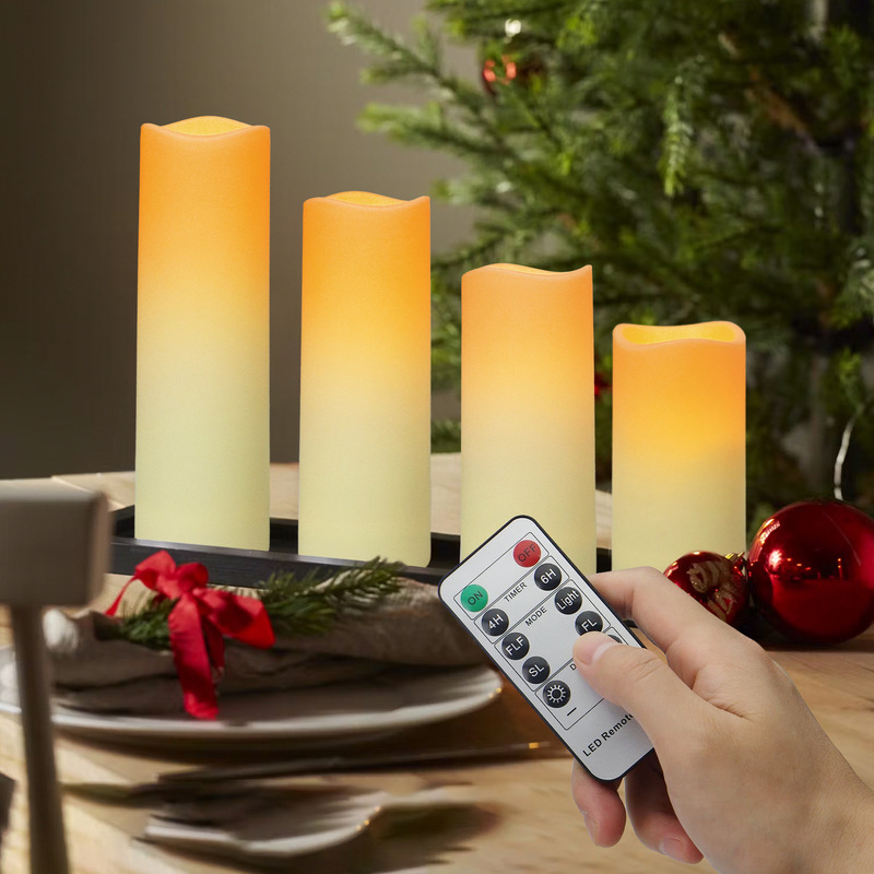 4 piece cylindrical simulation electronic candle 10 key remote control Christmas holiday party home decoration led candle light 4 piece cylindrical simulation electronic candle 10 key remote control Christmas holiday party home decoration led candle light