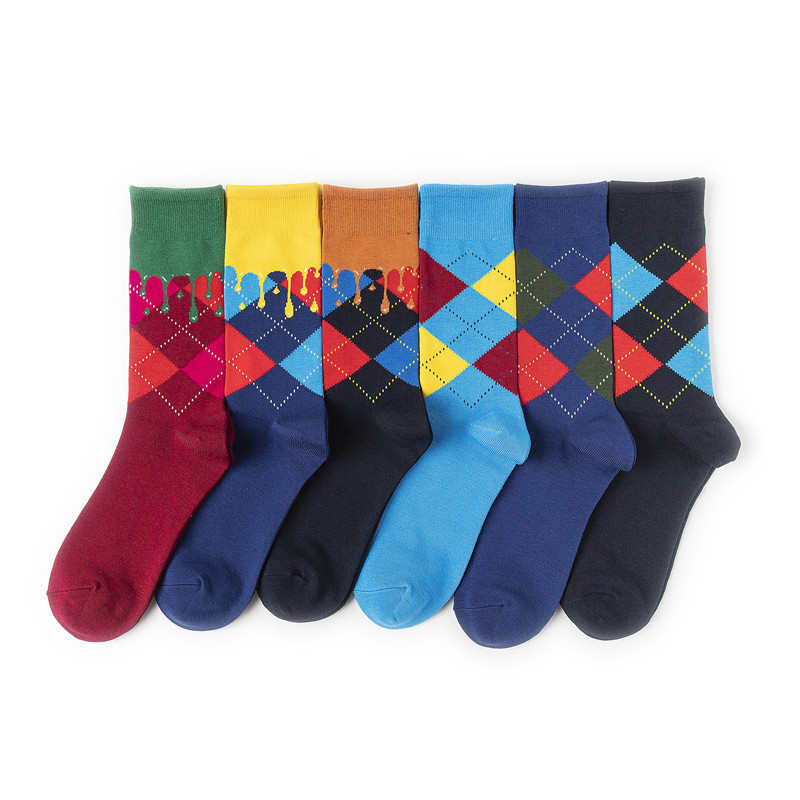 Bamboo fiber men's business socks rhombus pattern personality manufacturers cross-border breathable comfortable long tube bamboo socks