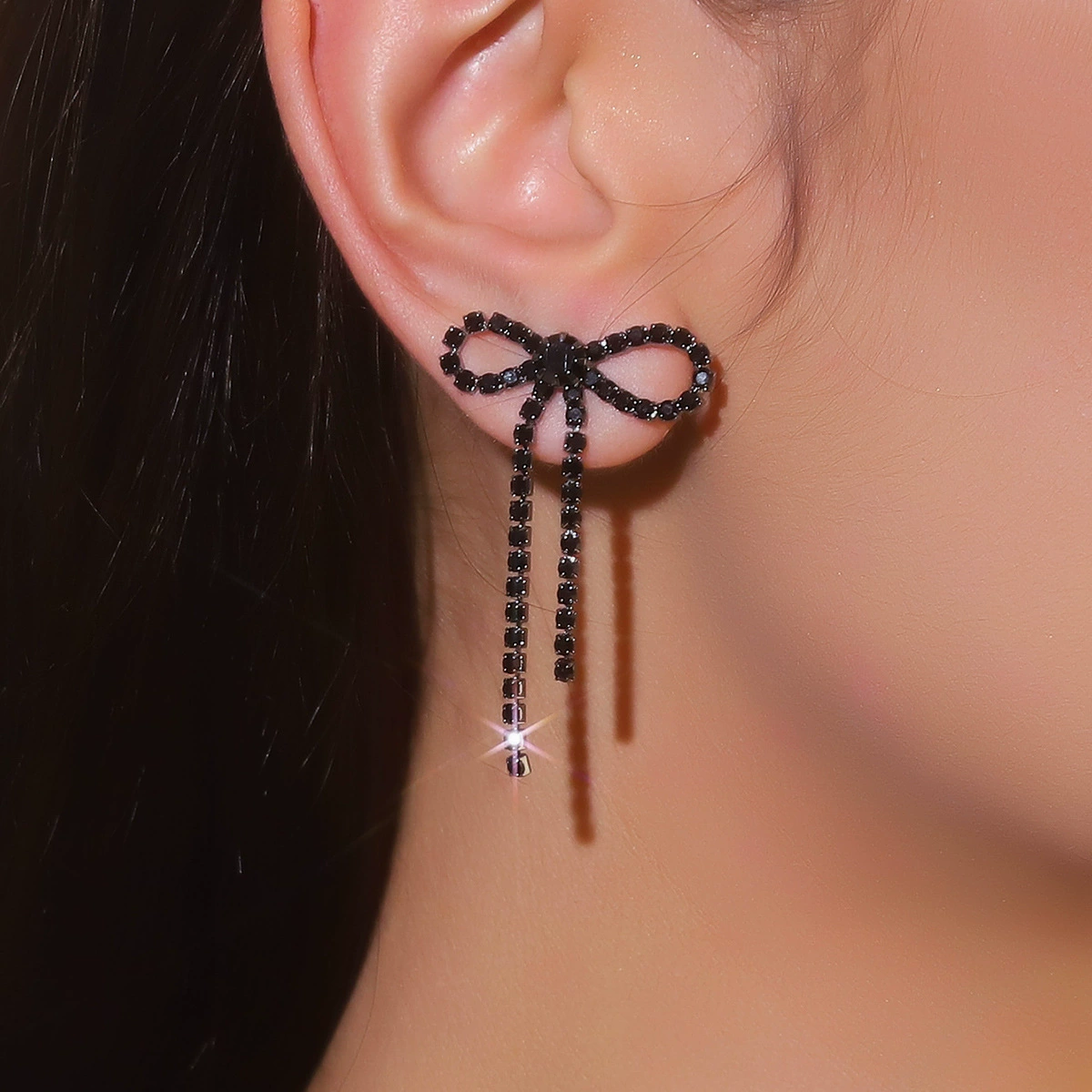 Серьги DINGKA бант с rhinestone, медь с серебряным покрытием, 4.4×2.7 см, 7.3 г