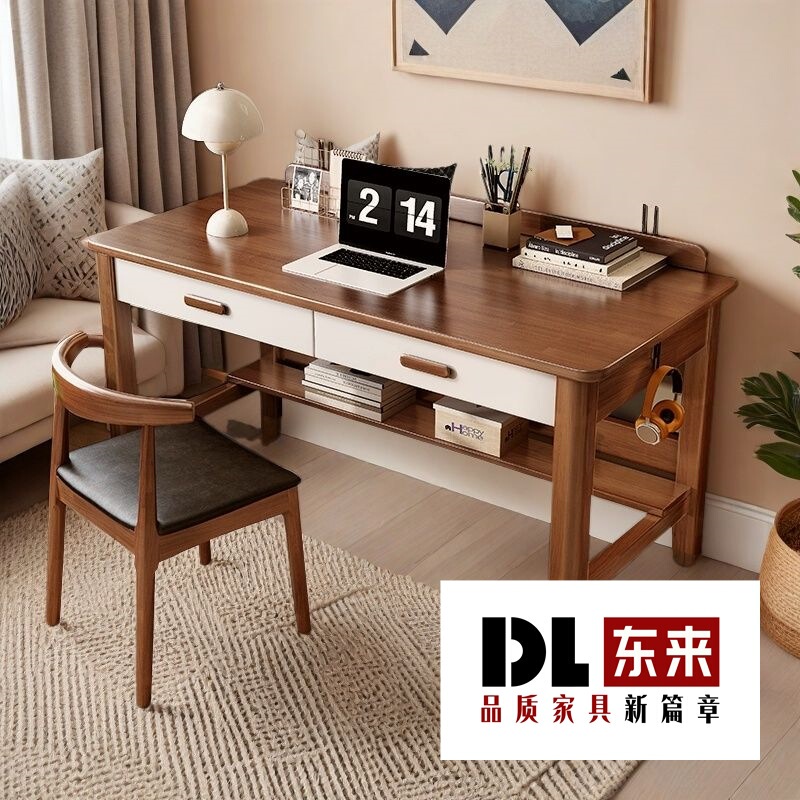 Nordic New Rectangular Solid Wood Desk Bedroom Study Table Small Apartment Home Desk with Drawer Writing Desk