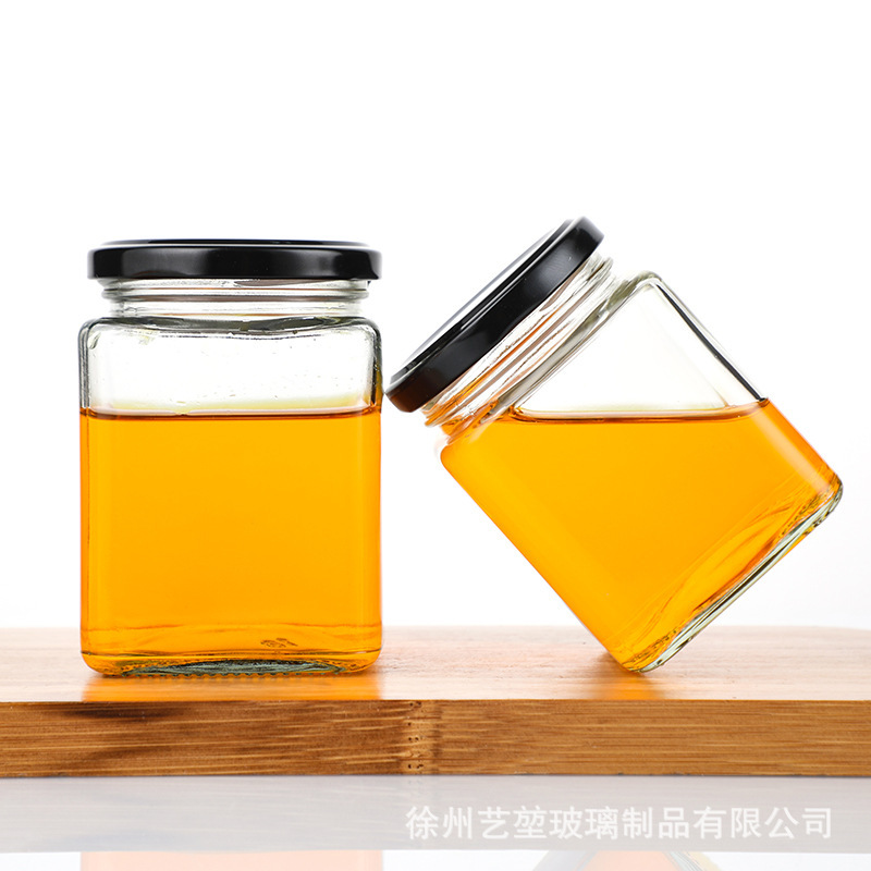 四棱储物罐马口铁盖密封玻璃瓶可蒸煮耐高温食品包装瓶多规格空瓶|undefined