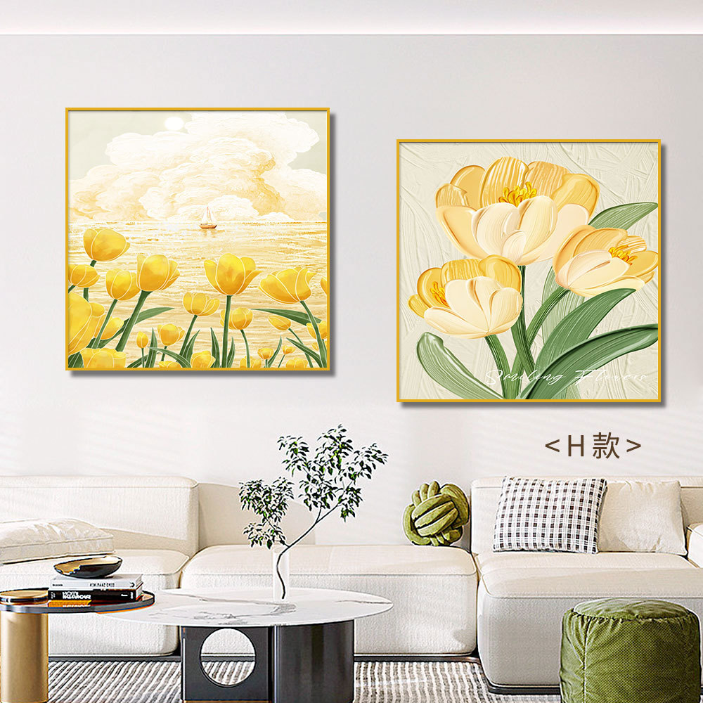 Cuadrado restaurante pintura decorativa flor minimalista moderna pintura colgante de dos partes pintura flash de estrella de cuero