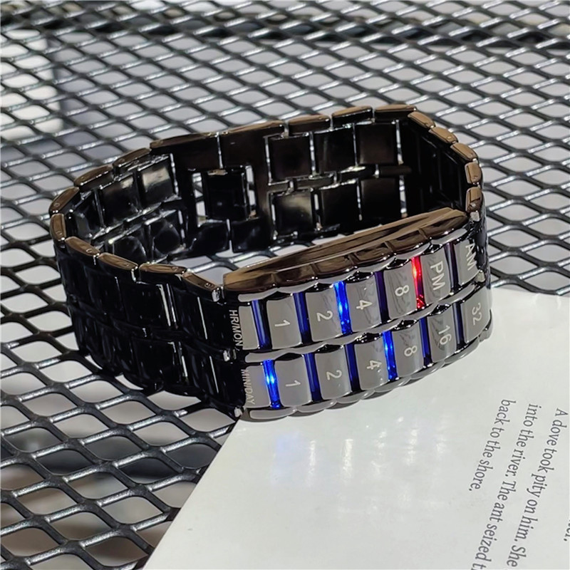 Korean Style Trendy Black Technology Personalized Steel Band Digital Watch Men's Ins Fashion Cool Couple Style Handsome Bracelet