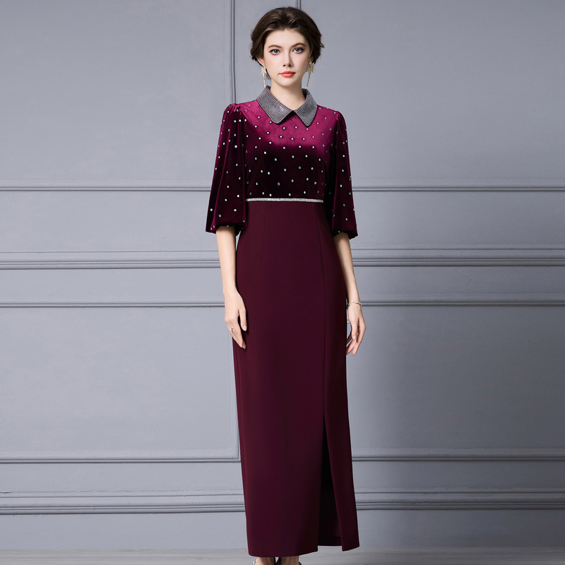 Zhili Banquet Dress 2026 Spring New Year's Party Formal Occasion Modest Gold Velvet Slim Long Skirt