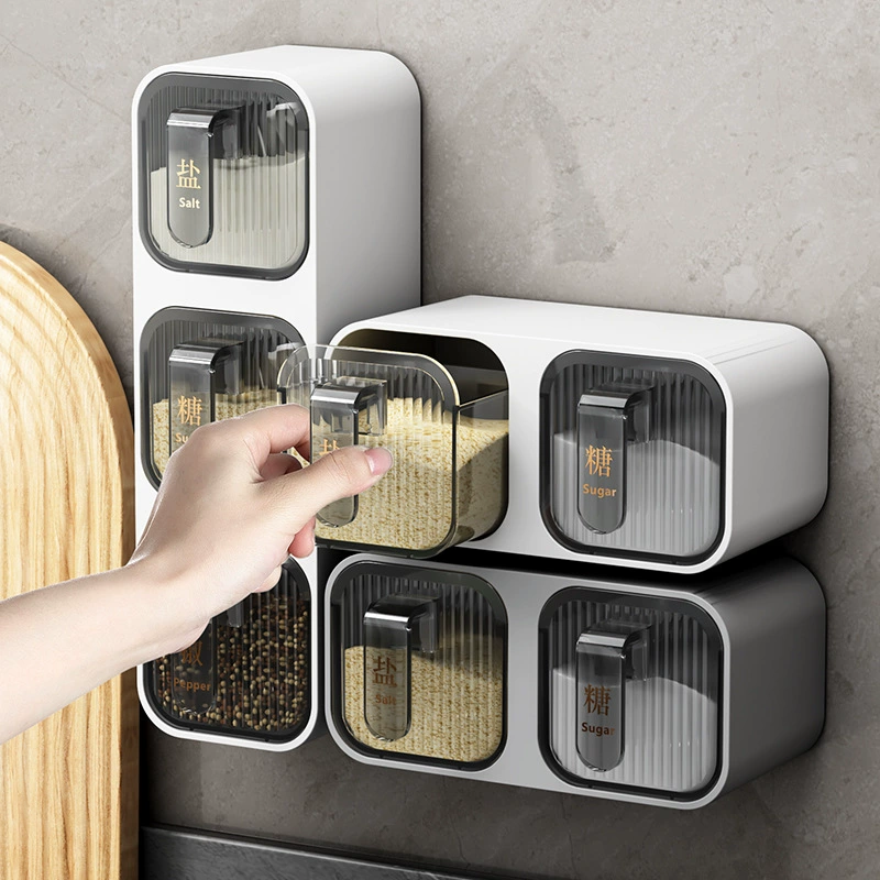 Wall-Mounted Seasoning Box, Plastic Spice Storage Organizer, 2–3 Compartments, Modern