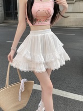 白色A字蛋糕短裙女春季韩版2024新款高腰显瘦很仙的蓬蓬半身裙子