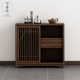 New Chinese Style Tea Cabinet Solid Wood Black Walnut Old Elm Tea Table Tea Table with Bucket Tea Side Cabinet Water Boiling Cabinet
