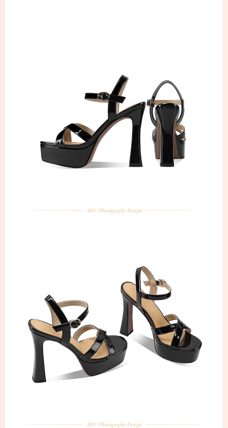 Sandal cao gót nữ hở mũi quai ngang đế dày phong cách Hàn Quốc — đen chi tiết 3