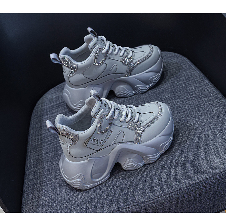 Giày sneaker nữ đế dày chunky tăng chiều cao ẩn dây buộc thời trang — M2983 lớp lót đơn màu nâu, M2983-1 plus nâu nhung, M2983-1 plus nhung xám, M2983 lớp lót đơn màu xám chi tiết 23