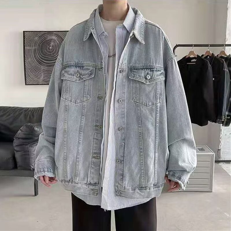 Cardigan Button Denim Jacket For Men, Loose And Versatile, Youth Jacket, Light Luxury And High-end Top_voghion.com