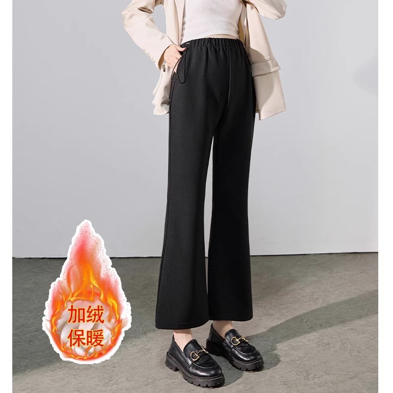 Maternity Pants with Drawstring Waist for Autumn and Winter, Suitable for Petite Women, Thickened and Fleece-Lined, Cropped Suit Pants with Slight Flared Design