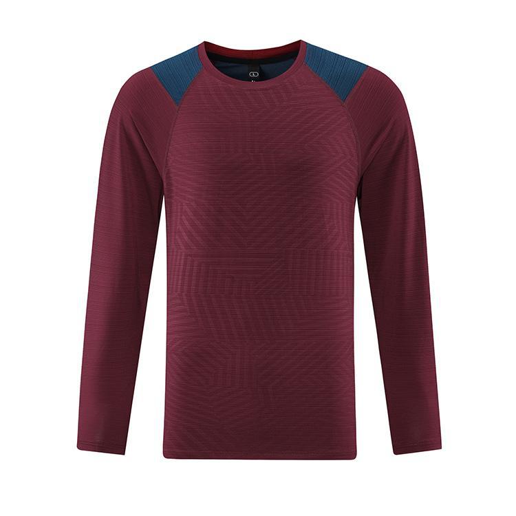 Ropa de secado rápido a juego de color de moda para hombres nueva de cuatro agujas de seis líneas cuello redondo transpirable fitness running baloncesto deportes Camiseta de manga larga