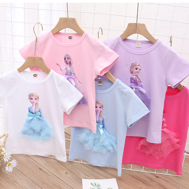 2022 children's Korean version new summer girls' short sleeve T-shirt small and medium children's three-dimensional Princess foreign trade factory