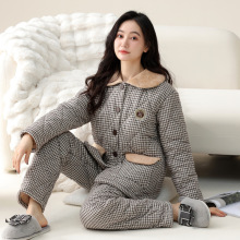 2025年新款睡衣女加绒加厚三层纯棉夹棉可外穿冬季妈妈家居服套装