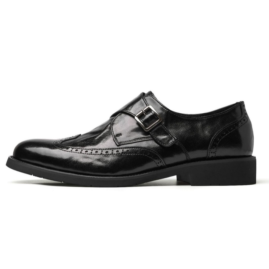 ShoeVault Brogue Genuine Leather Autumn Breathable Men's Groom Work Suit Casual Velcro Business Derby Shoes_voghion.com