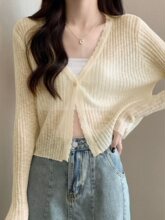 夏季冰丝防晒开衫女薄款配吊带裙外搭薄纱披肩坎肩罩衫上衣短外套