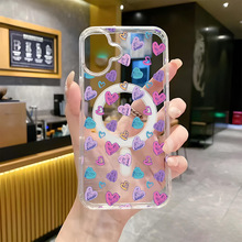 彩色涂鸦爱心苹果17手机壳新款iPhone15promx磁吸亚克力16E透明壳