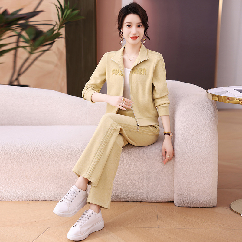 秋季时尚运动套装女士春秋2025新款小个子妈妈开衫卫衣休闲两件套|undefined