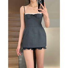 设计师同款sst24新款甜辣风设计感女装气质双层裙边吊带连衣裙女