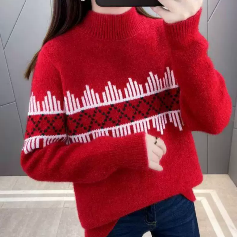 大版女装雪尼尔仿水貂绒毛衣秋冬新款半高领针织厚洋气百搭打底衫