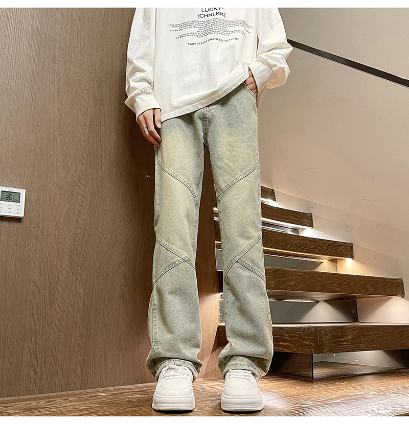 American Style Jeans For Men Spring Autumn Design Sense Patchwork Tall And Slim Narrow Straight Scimitar Flared Pants_mkmklike.com