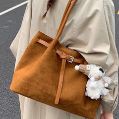 麂皮绒包包女大容量2025新款秋冬磨砂复古单肩包高级感通勤托特包
