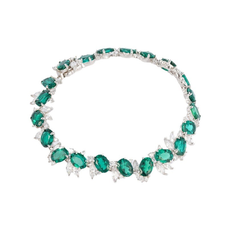 Recolección de calor transfronteriza, lujo ligero, cultivo de lujo, pulsera de esmeraldas, incrustaciones de plata S925, cultivo de joyas de color, estilo europeo y americano
