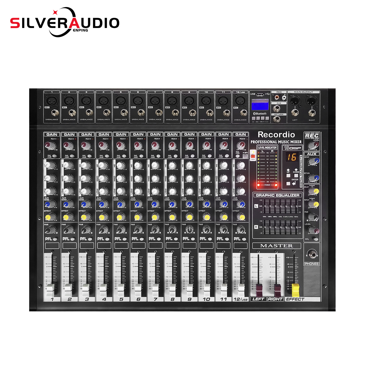 PMX12 厂家USB带蓝牙16dsp演出婚庆混音器12路调音台带功放一体机