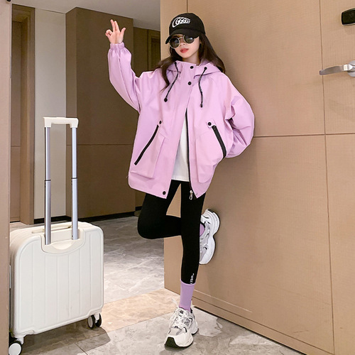 Girls Spring Jackets 2024 New Fashionable Big Kids Girls Jackets Children's Spring and Autumn Jackets Hooded Tops