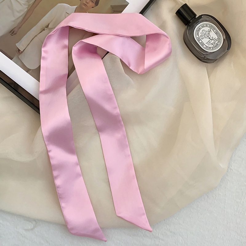 Pañuelo de seda de imitación, tira larga, sentido avanzado, nuevo estilo, color sólido, protección para el cuello, bufanda pequeña, bolsa atada, cinta para el cabello, diadema, cabello atado
