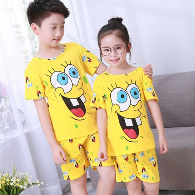Летний детский Пижамный костюм, тонкие шорты с короткими рукавами, мужская и женская детская одежда, детская одежда для малышей, для начальной школы, детский кондиционер, домашняя одежда