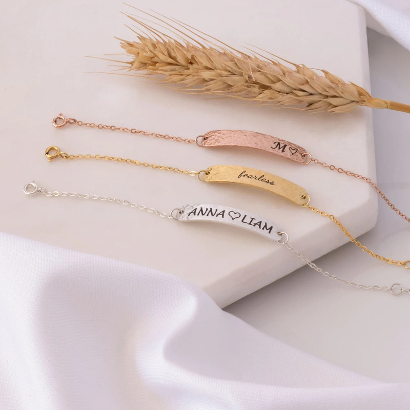 Cross-Border Etsy Amazon Specializes in Stainless Steel Curved Engraving DIY Personalized Name Bracelet English Bracelet