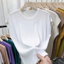 冰丝针织衫女短袖2024夏季新款薄款高级感超好看独特洋气漂亮上衣